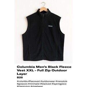 Columbia Fleece Vest Men's XXL 2XL Black Lightweight Very Nice Winter Wardrobe
